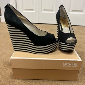Michael Kors Black and White Wedge Heels
